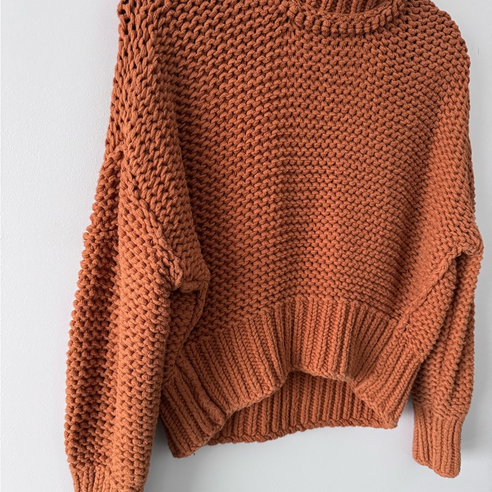 Free People My Only Sunshine Chunky Knit Turtleneck Sweater in Rust Orange - Picture 3 of 5